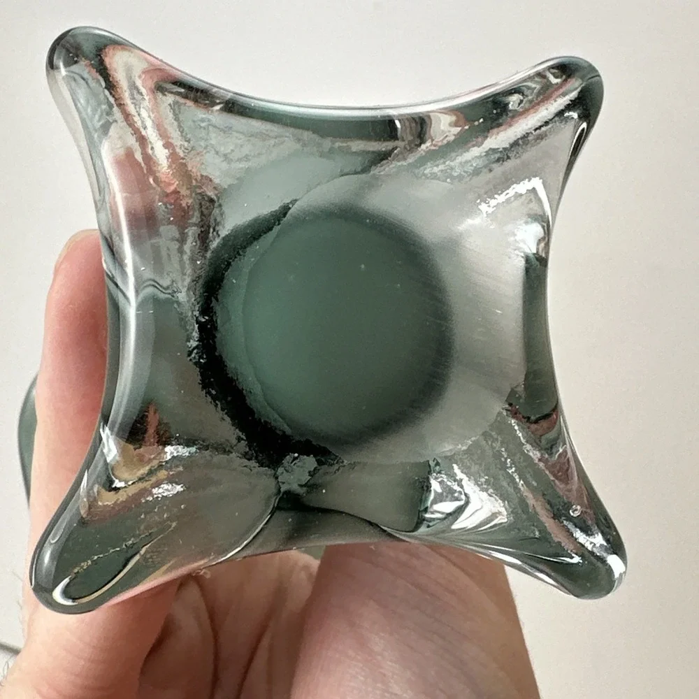 Flared White Cased Glass Vase Gray Accents Tall Twist Art Glass 8